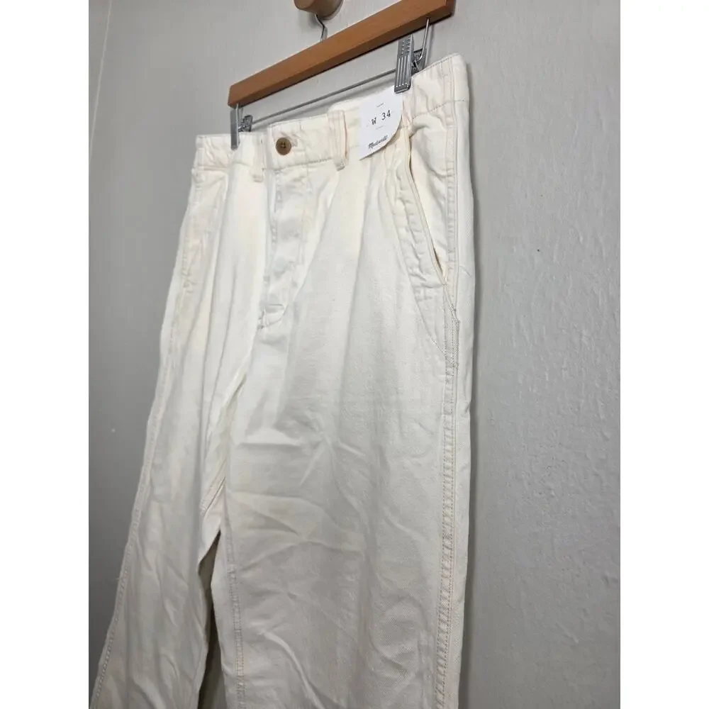 Madewell Men Patch Pocket Relaxed Jeans Ecru Cream Linen Blend Denim 34 NWT